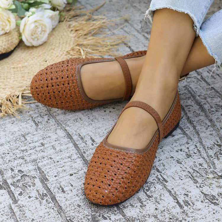 Damen geflochtene Ballerinas mit atmungsaktivem Design und komfortabler Sohle EB