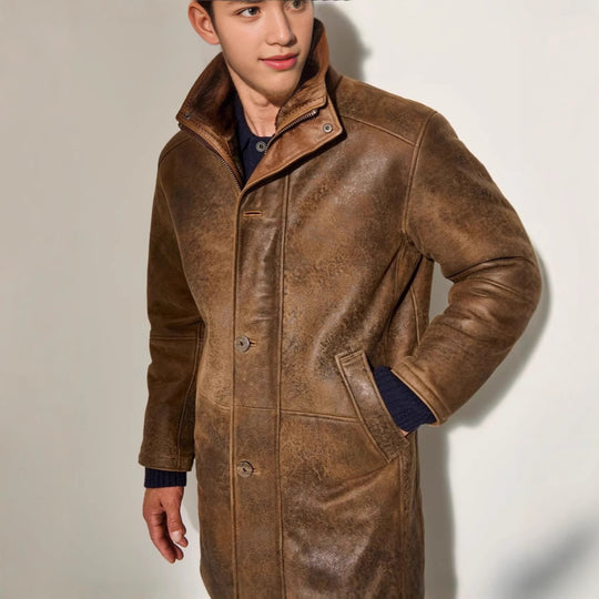 Herren elegante Lammlederjacke mit gefüttertem Kragen und diversen Taschen EB