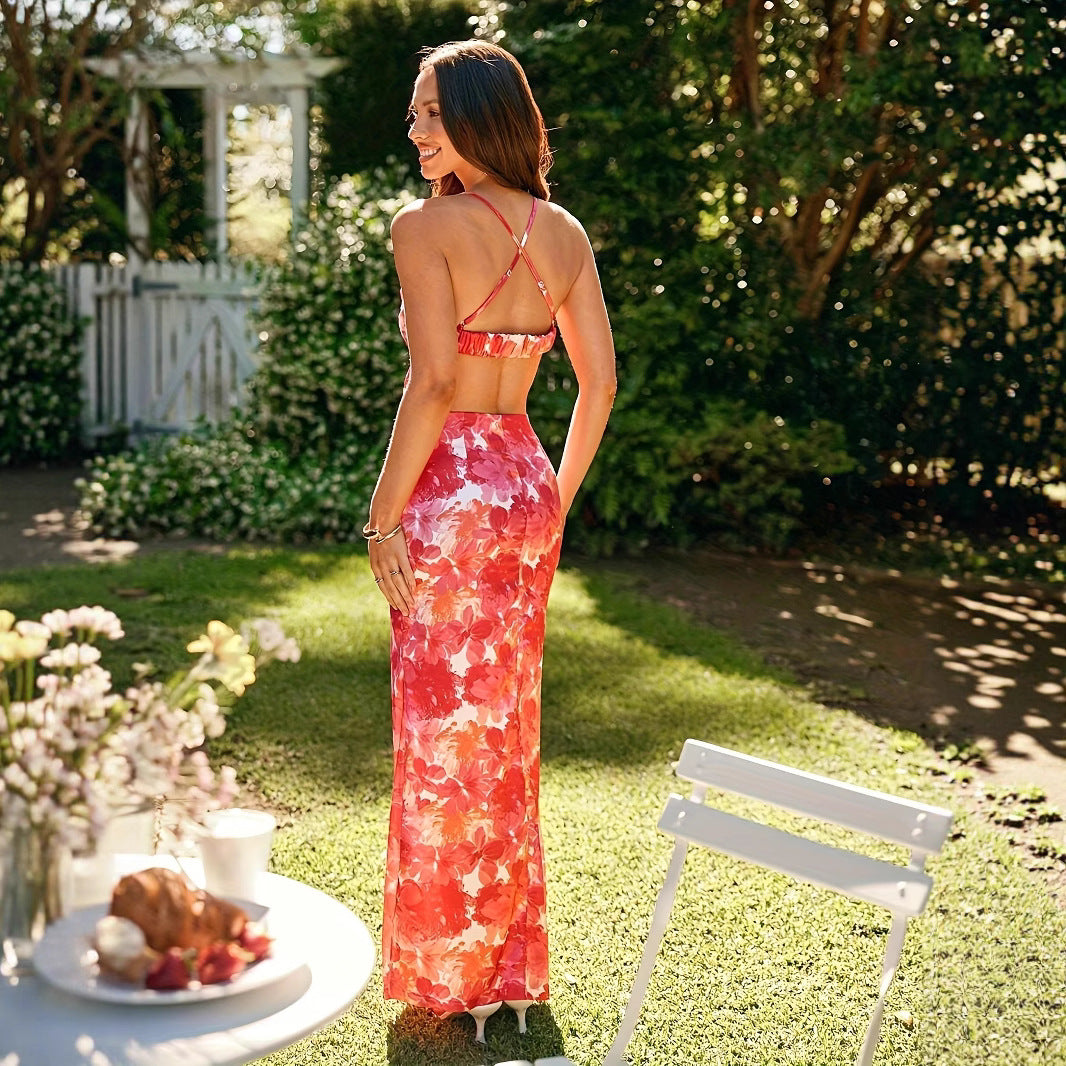 Damen Elegantes Sommerkleid mit Cut-Out-Details und floraler Musterung EB