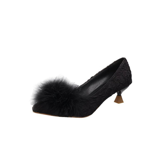 Damen elegante Pumps mit dekorativem Flausche-Akzent EB