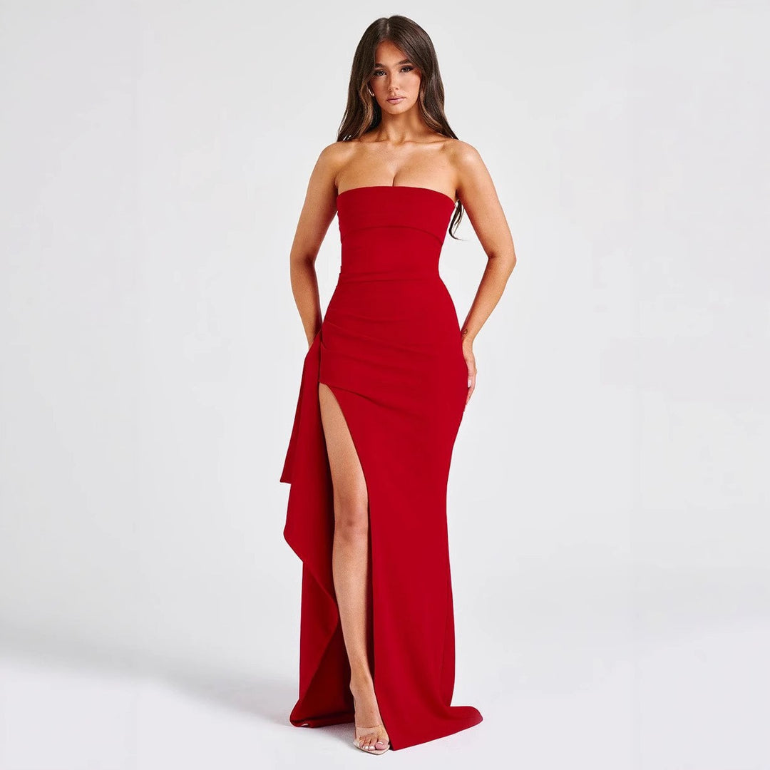Damen Elegantes trägerloses Abendkleid mit asymmetrischem Schlitz EB