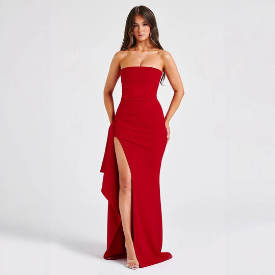 Damen Elegantes trägerloses Abendkleid mit asymmetrischem Schlitz EB
