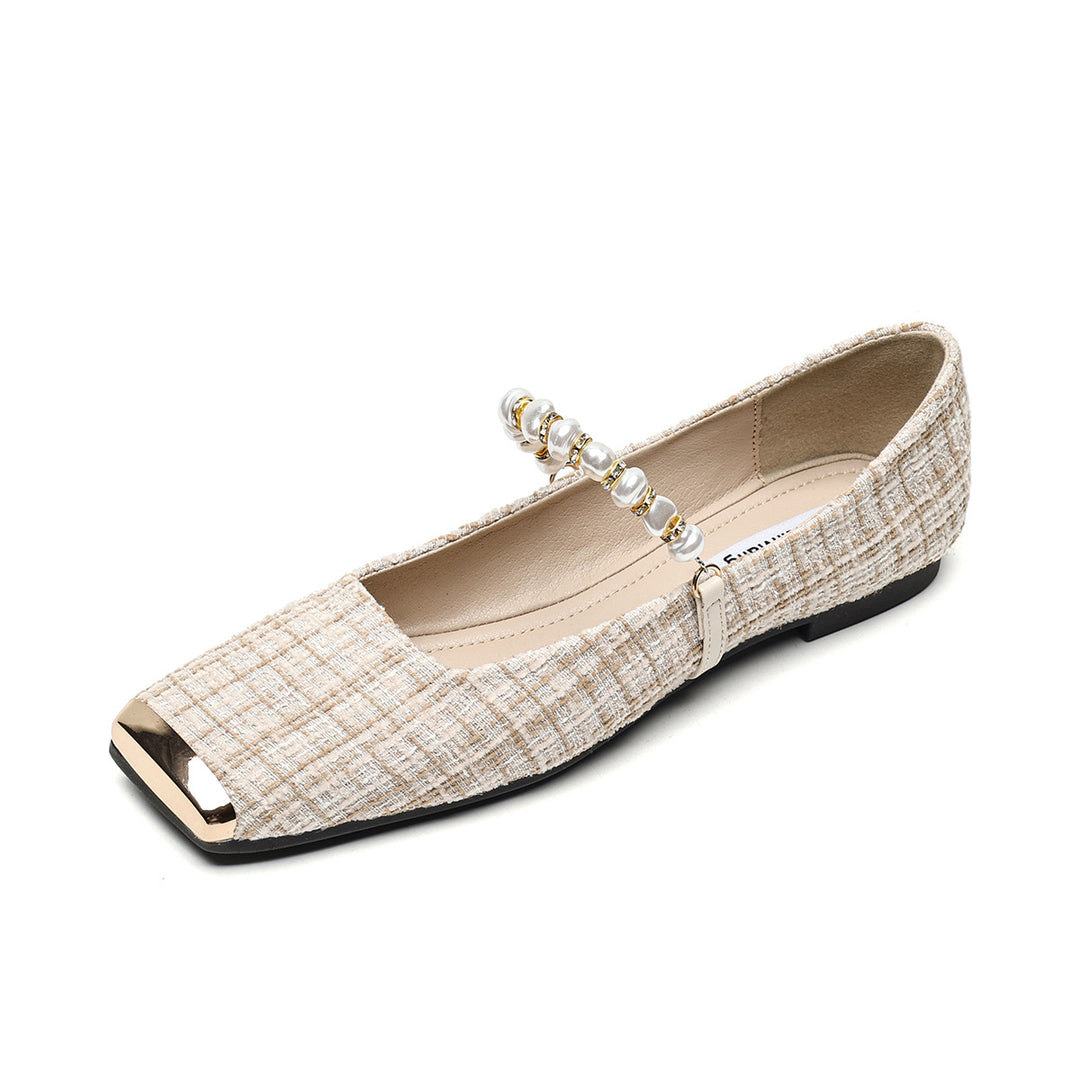 Damen Ballerinas mit eleganter Perlenapplikation und modischem Riemen EB