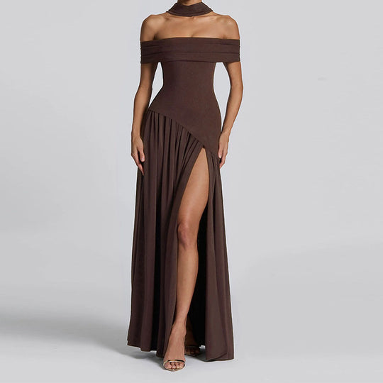 Damen Off-Shoulder Maxikleid mit hohem Schlitz EB