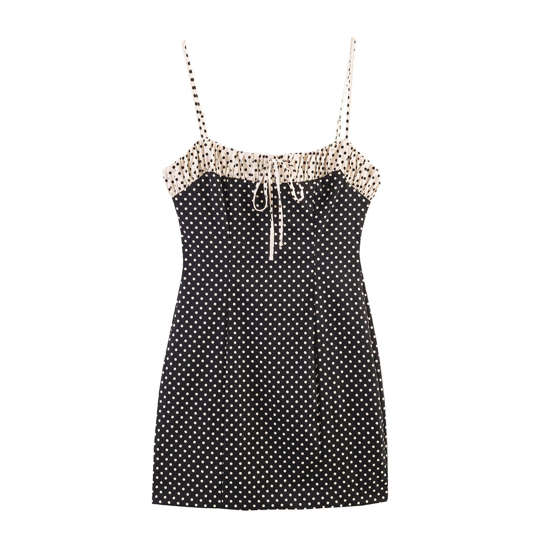 Damen Spaghettiträgerkleid mit Raffungen und Polka-Dots EB
