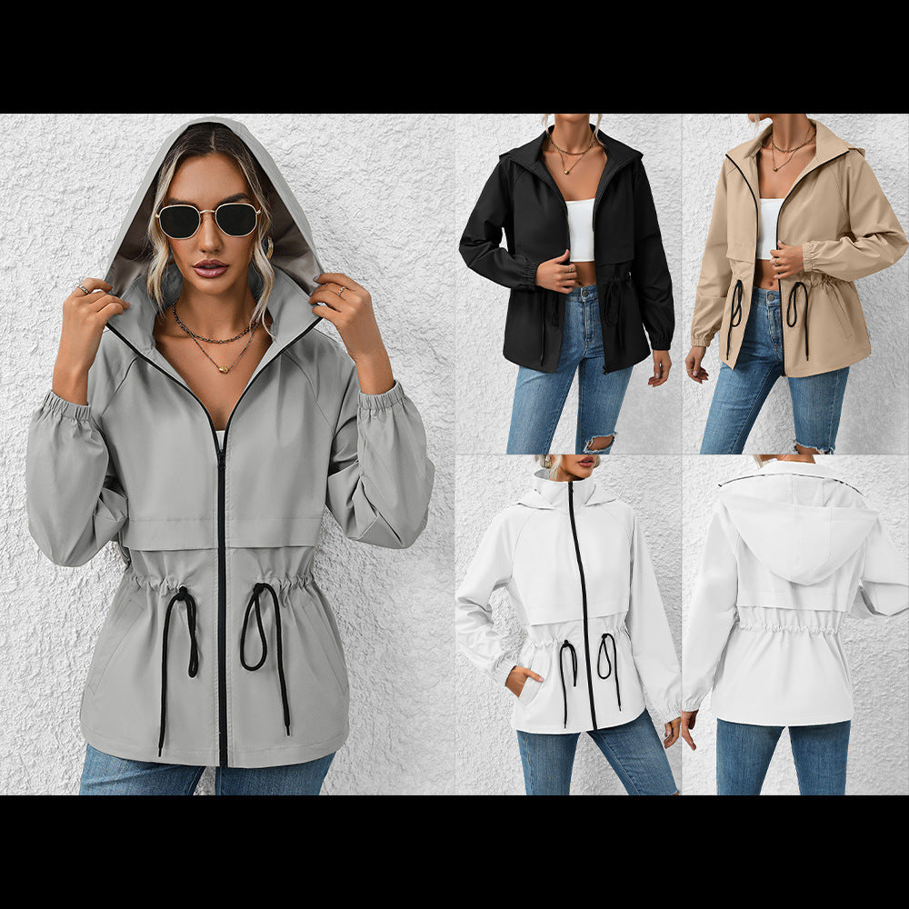 Damen multifunktionale Übergangsjacke mit verstellbarem Kordelzug und elastischen Ärmelbündchen EB