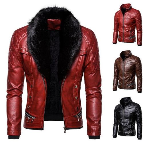 Herren Bikerjacke mit Kunstfellkragen und gesteppten Details EB
