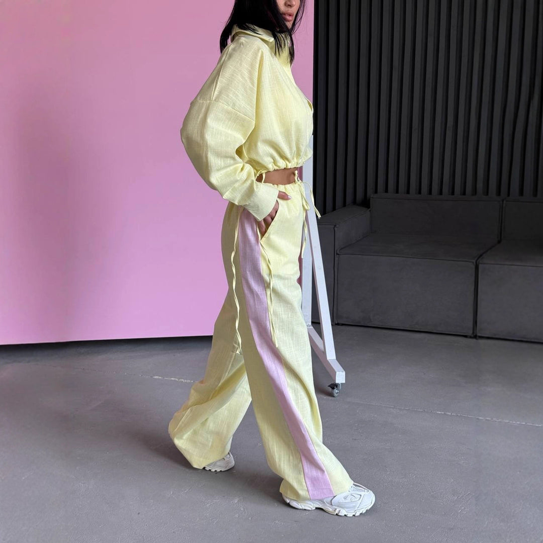 Damen kurzes Hemd mit Kordelzug und weite hochgeschnittene Leinenhose Set Eichborn Berlin