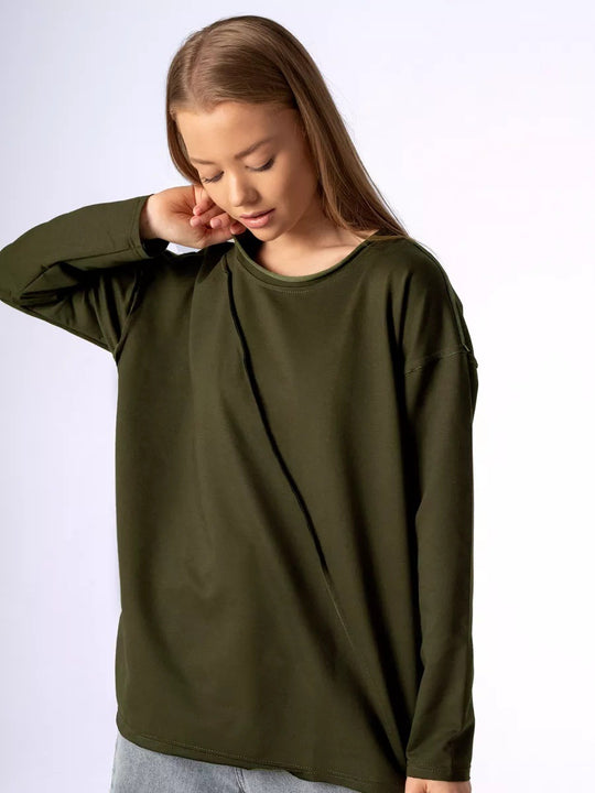 Damen Oversized Longsleeve mit schräger Naht und überschnittenen Schultern EB