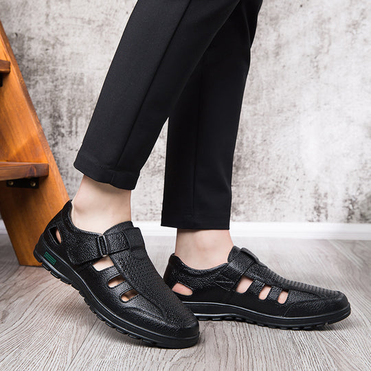 Herren Atmungsaktive Leder Sandalen mit Klettverschluss EB