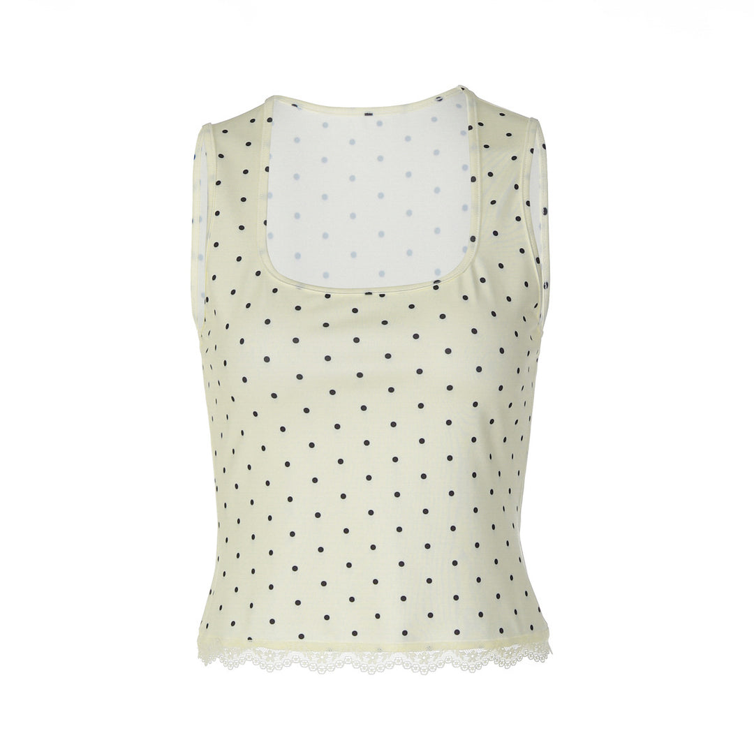 Damen Polka-Dots Trägershirt mit Spitzenrand EB