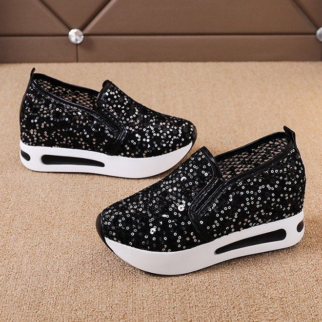 Damen Wedge-Sneaker mit glitzerndem Obermaterial und komfortabler Sohle EB