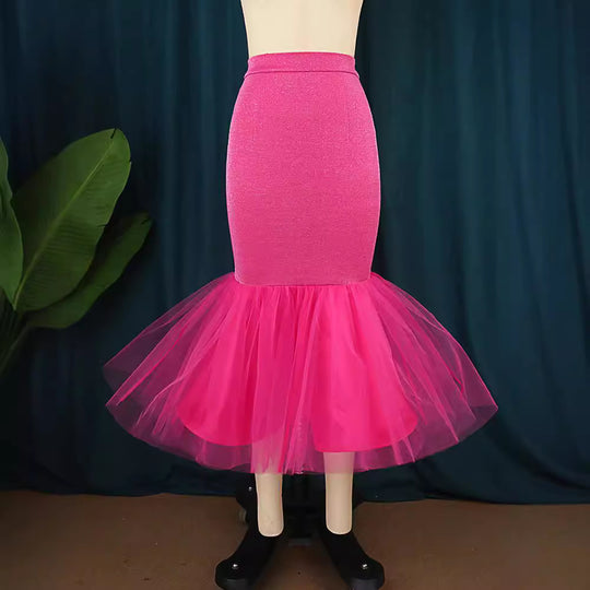 Damen eleganter Pencilrock mit voluminösem Tüllsaum EB
