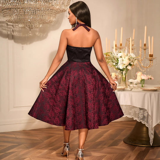 Damen Elegantes Cocktailkleid mit floralem Muster und schmeichelndem Taillengürtel EB