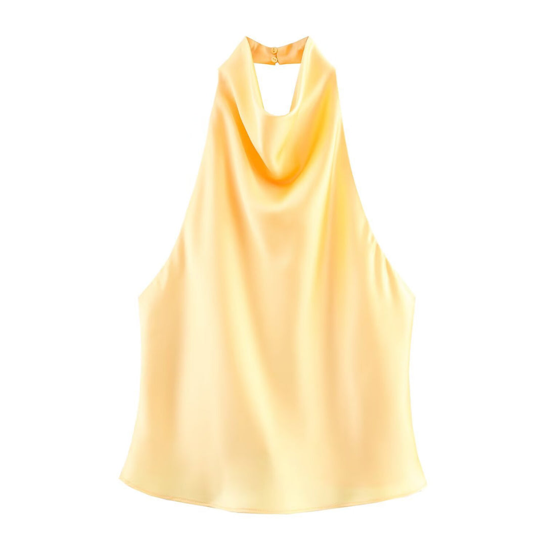 Damen elegantes Haltertop mit fließendem Schnitt und dekorativen Details EB