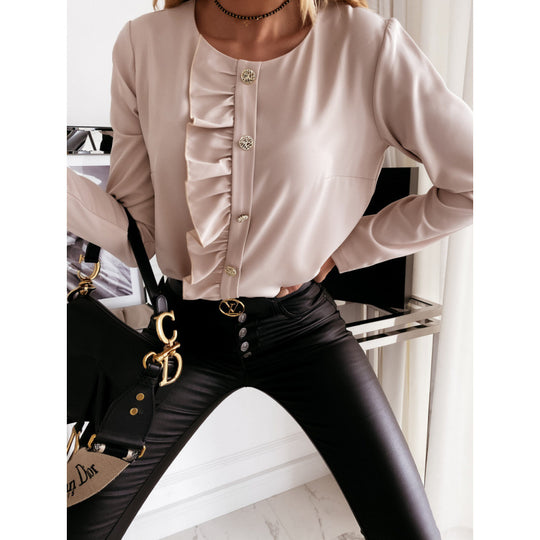 Damen Bluse mit Rüschendetails und eleganten Knöpfen EB
