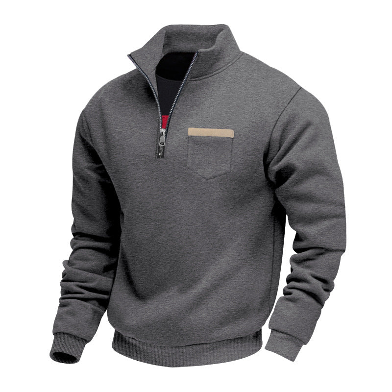 Herren nan Sweatshirt mit halbem Reißverschluss Stehkragen und Brusttasche EB