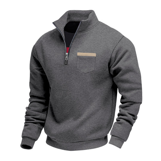 Herren nan Sweatshirt mit halbem Reißverschluss Stehkragen und Brusttasche EB
