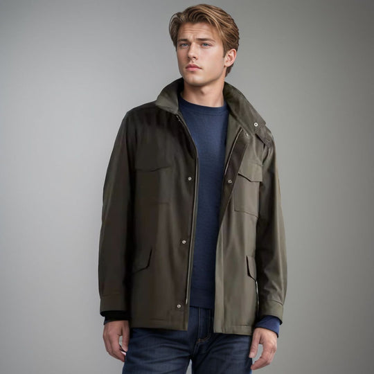 Herren vielseitige Utility-Jacke mit hohen Kragen und praktischen Taschen EB