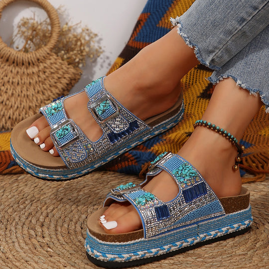 Damen Sandalen mit funkelnden Schmuckdetails und ergonomischer Fußbettung EB