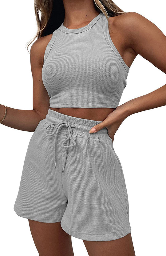 Damen Sportliches Set aus ärmellosem Oberteil und kurzen Hosen EB