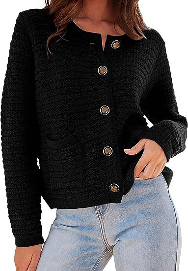 Damen Strickjacke mit dekorativen Knöpfen und praktischen Taschen EB
