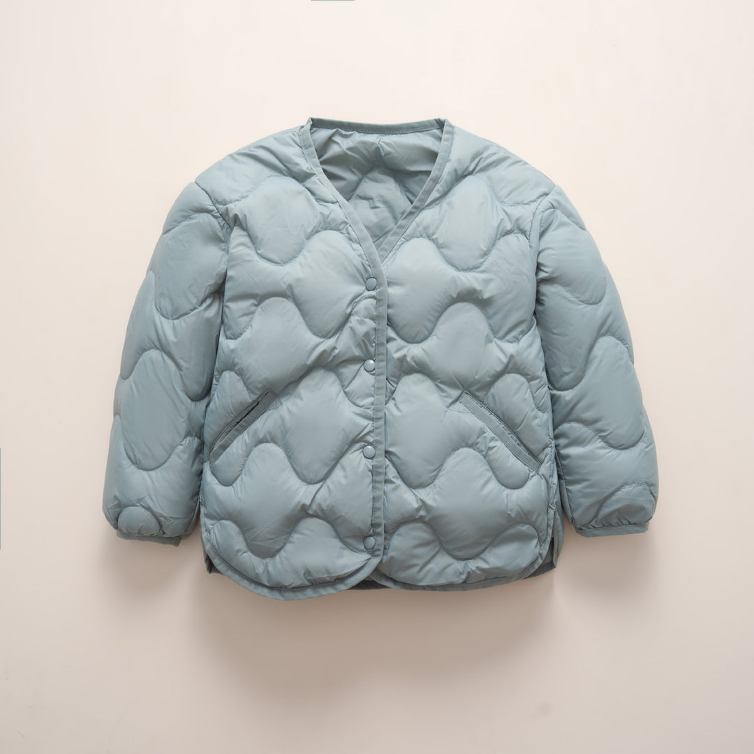 Damen gesteppte Daunenjacke mit modernen Wellenmustern und praktischen Taschen EB