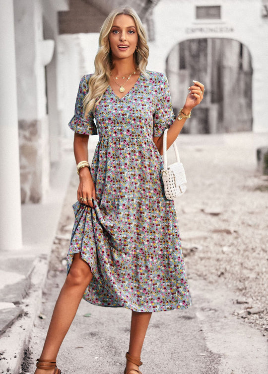 Damen Midikleid mit floralem Muster und A-Linien-Schnitt EB
