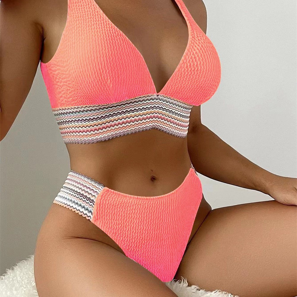 Damen Bikini-Set mit modernem V-Ausschnitt und strukturiertem Material EB