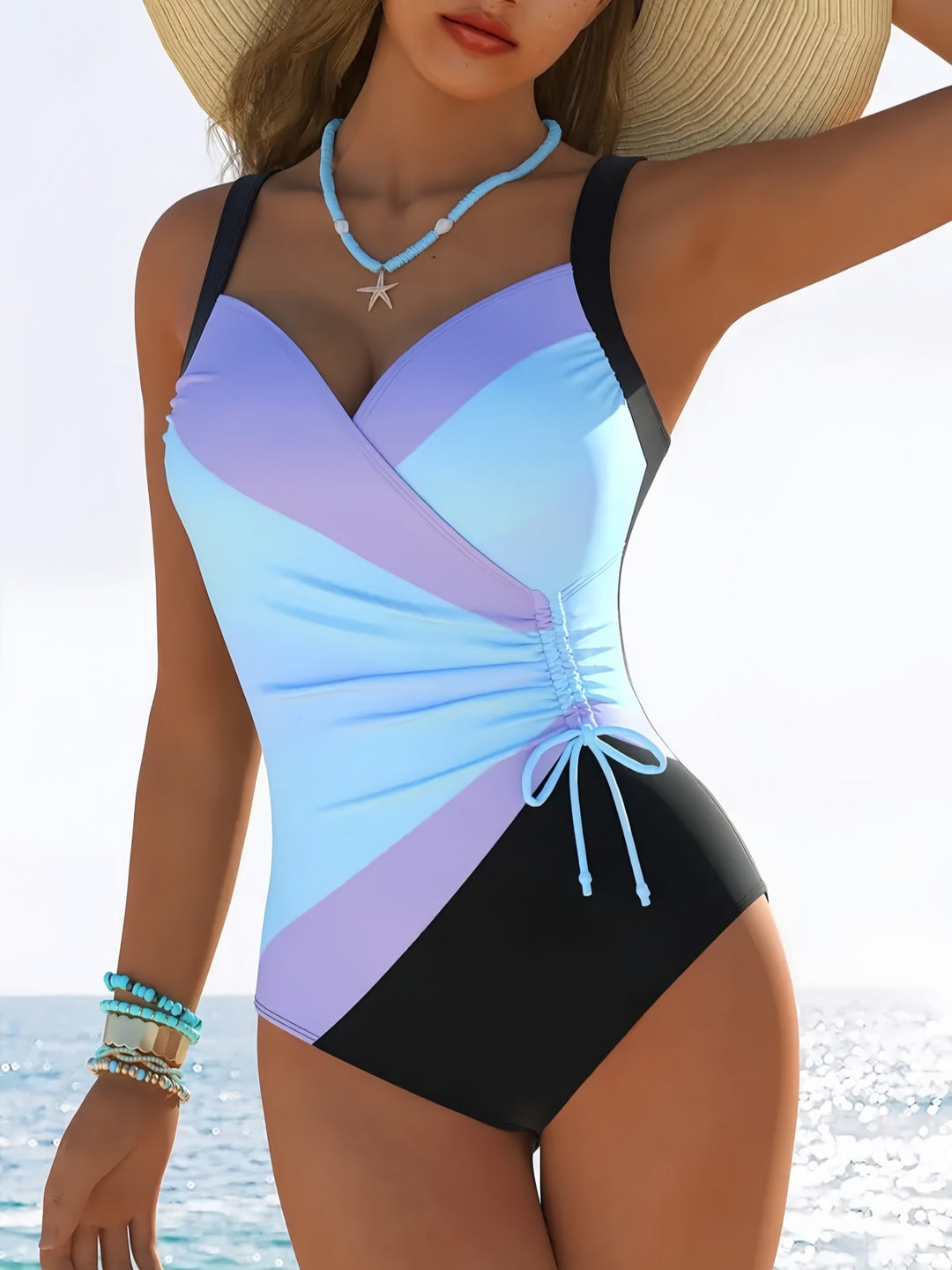 Damen Einteiliger Badeanzug mit eleganten Wickel-Details EB
