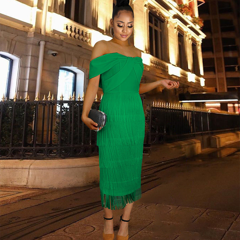 Damen Cut-out Cocktailkleid mit Fransen EB
