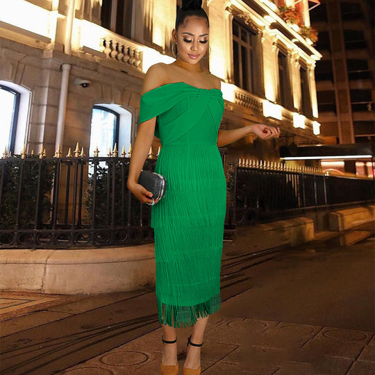 Damen Cut-out Cocktailkleid mit Fransen EB