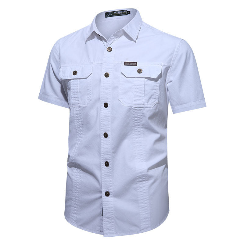Men's  short-sleeve utility shirt with dual flap chest pockets and reinforced stitching EB