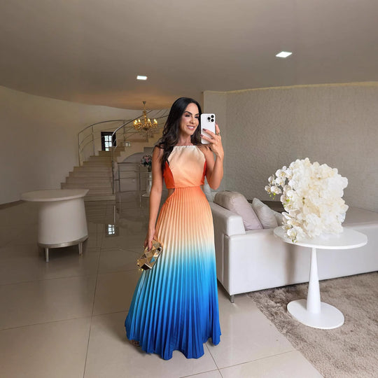 Damen Plissiertes Kleid mit Farbverlauf EB