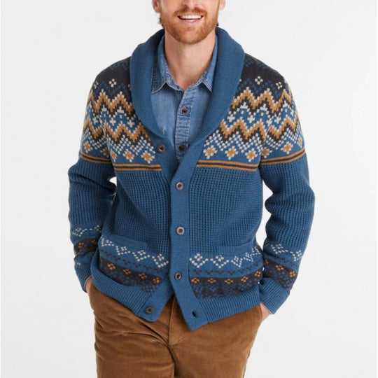 Herren Strickjacke mit traditionellem Norweger-Muster und großen Taschen EB