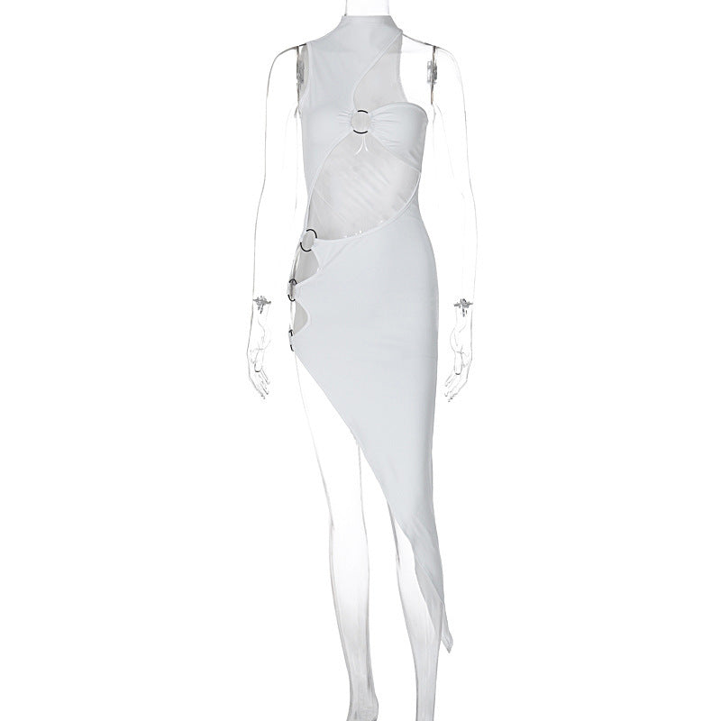 Damen figurbetontes asymmetrisches Kleid mit raffinierten Cut-Outs und modischen Details EB