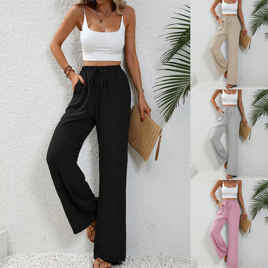 Damen Bequeme leichte Palazzo-Hose mit elastischem Bund und praktischen Taschen EB
