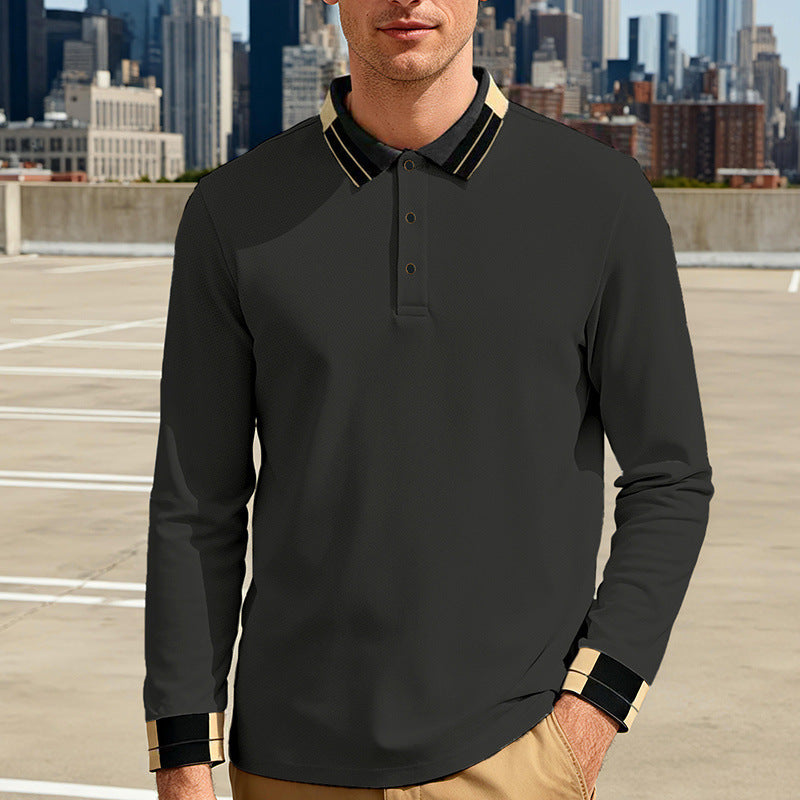 Herren nan langärmeliges Poloshirt mit Kontrastkragen und gerippten Manschetten EB