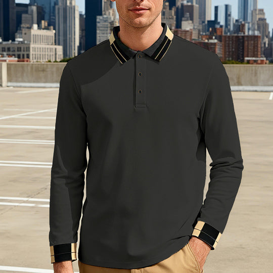 Herren nan langärmeliges Poloshirt mit Kontrastkragen und gerippten Manschetten EB
