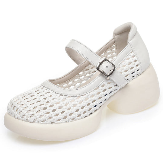 Damen Mary Jane Ballerinas mit modischem Flecht-Design und bequemer Sohle EB