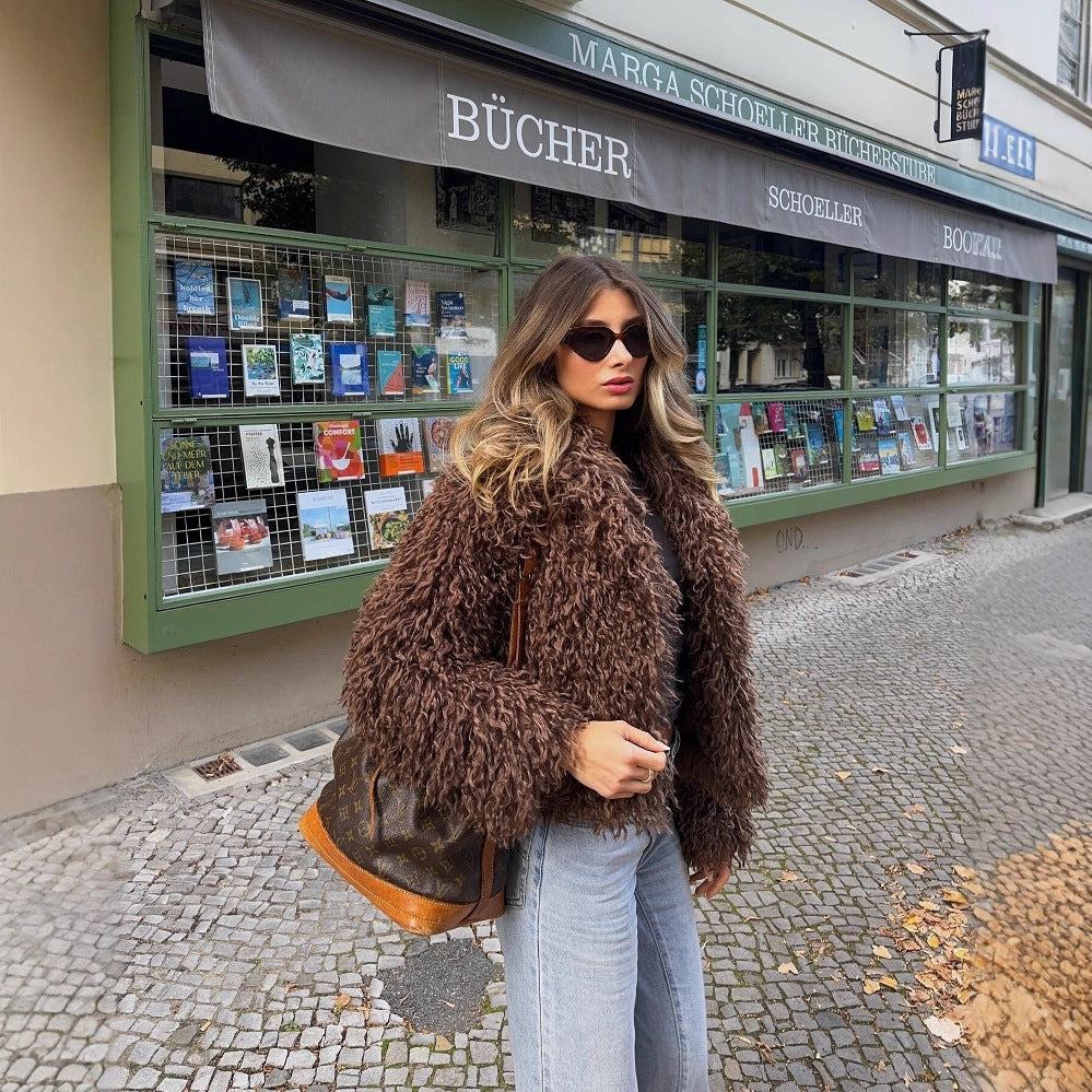 Damen kuschelige Fleecejacke mit elegantem Revers EB