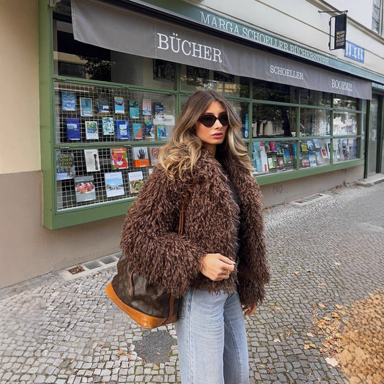 Damen kuschelige Fleecejacke mit elegantem Revers EB