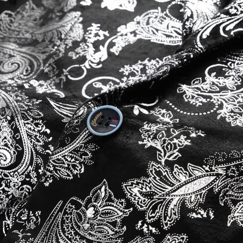 Herren nan ornamentaler Smokingblazer mit Schalkragen, Slim-Fit und edlem Paisley-Druck EB