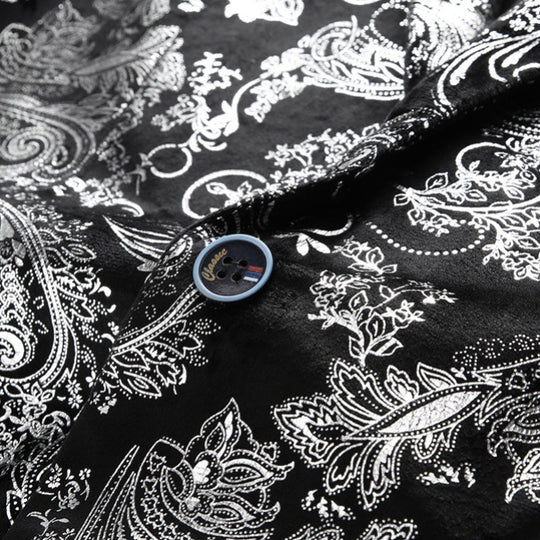 Herren nan ornamentaler Smokingblazer mit Schalkragen, Slim-Fit und edlem Paisley-Druck EB