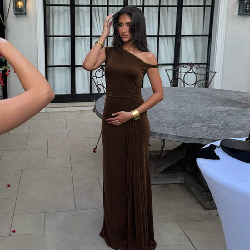 Damen Elegantes Maxikleid mit asymmetrischem Design und raffinierten Drapierungen EB
