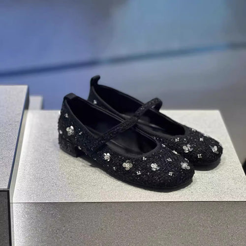 Damen Ballerinas mit floralem Glitzer-Akzent und verstellbarem Riemendesign EB