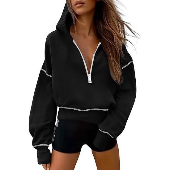 Damen Modischer Kapuzenpullover mit durchgehendem Reißverschluss EB