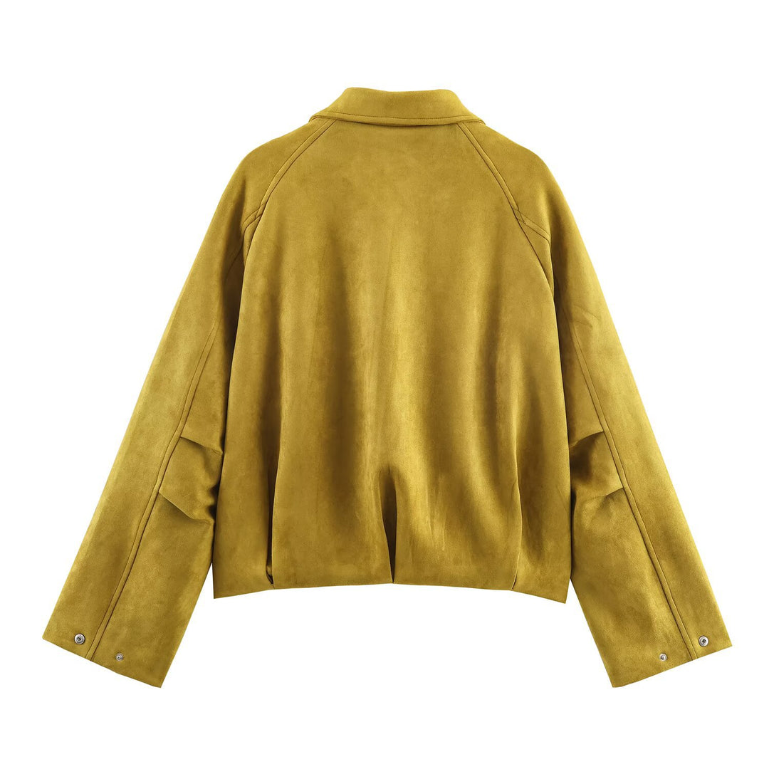 Damen modische Wildlederjacke mit hohem Kragen und praktischen Taschen EB