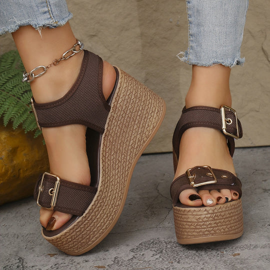 Damen Sportliche Plateau-Sandalen mit verstellbaren Riemen EB