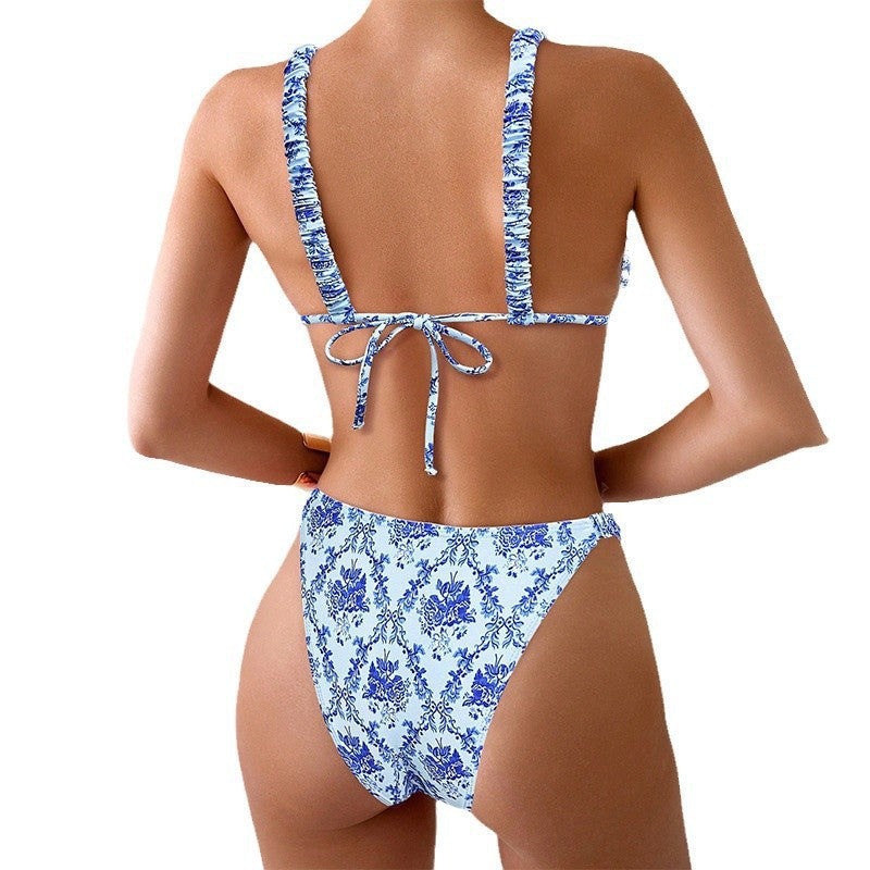 Damen Hochgeschnittener Brazilian-Bikini mit floralen Rüschendetails EB